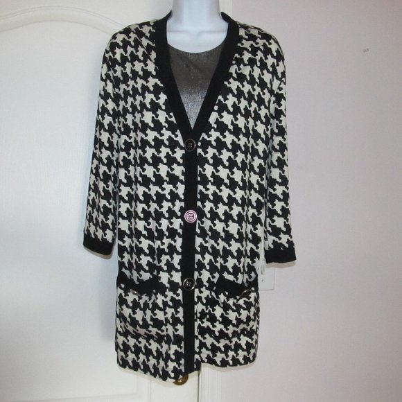 K Studio collection cardigan jacket button down long black/white size 12 - Picture 1 of 6